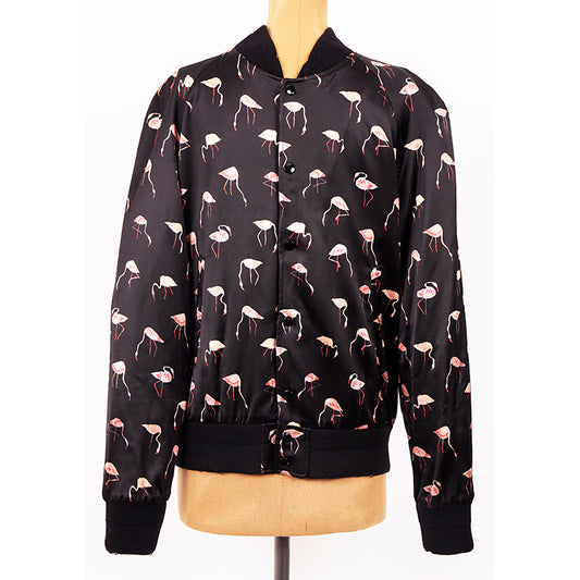 SZ 48 NEW $2,675 SAINT LAURENT Men's Black Satin FLAMINGO Bomber TEDDY JACKET