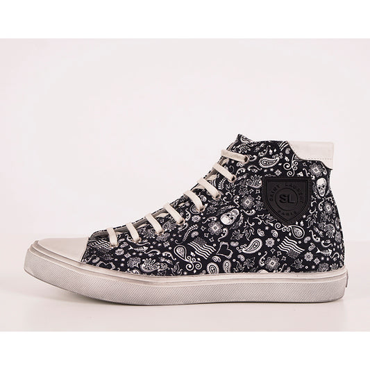 43.5 US 10.5 NEW $695 SAINT LAURENT Skull Tattoo Canvas BEDFORD HIGHTOP SNEAKERS